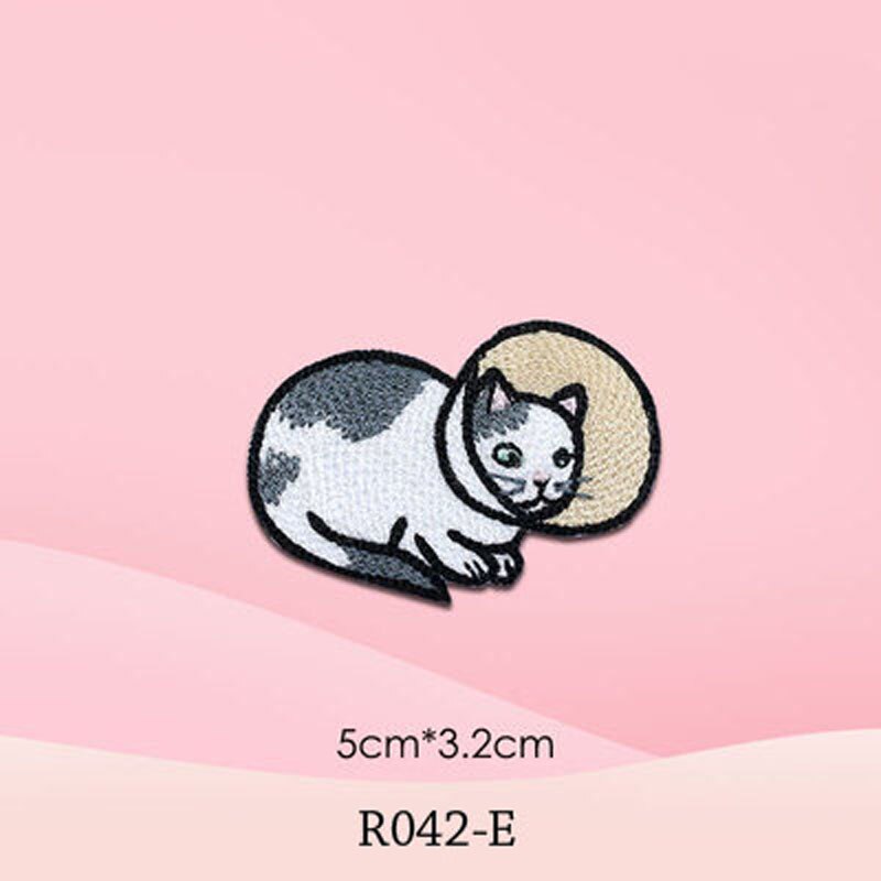 AHYONNIEX 1 Piece Cute Cat Kitty Iron On Patches For Clothing Embroidery Stripe On Clothes Cute DIY Applique Badge