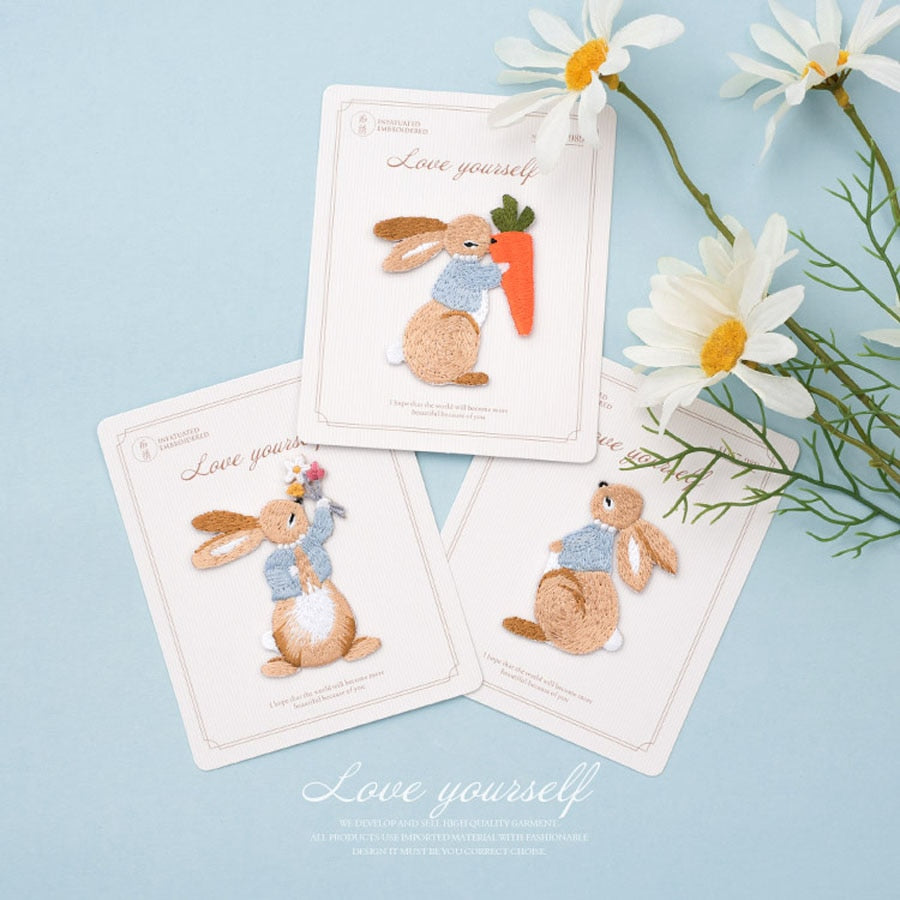 Cute Cartoon Rabbit Embroidered Patches 3 types