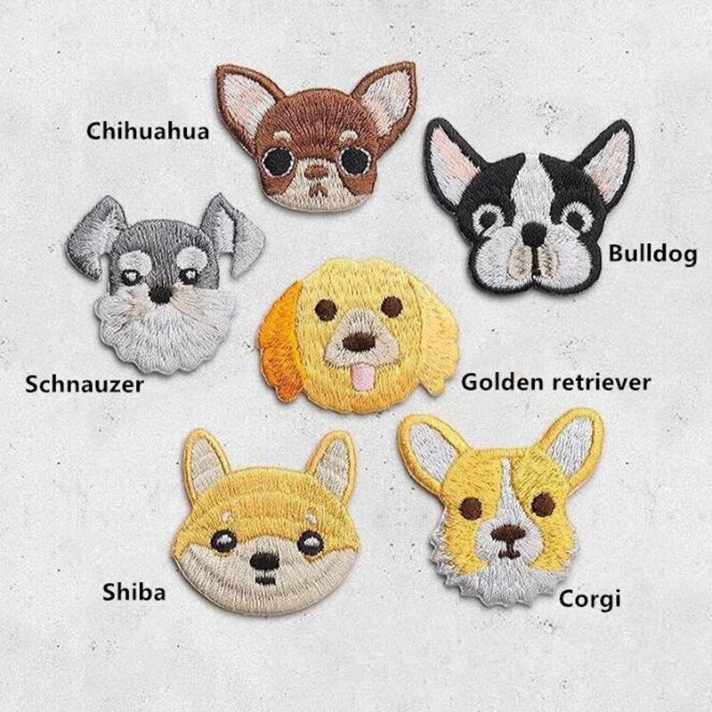 1 Piece Cute Chihuahua Bulldog Dog Patches for Kids Clothing Glue Iron On Cartoon Patch