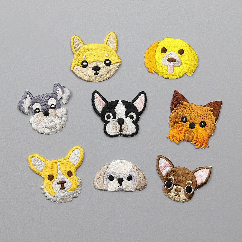 1 Piece Cute Chihuahua Bulldog Dog Patches for Kids Clothing Glue Iron On Cartoon Patch