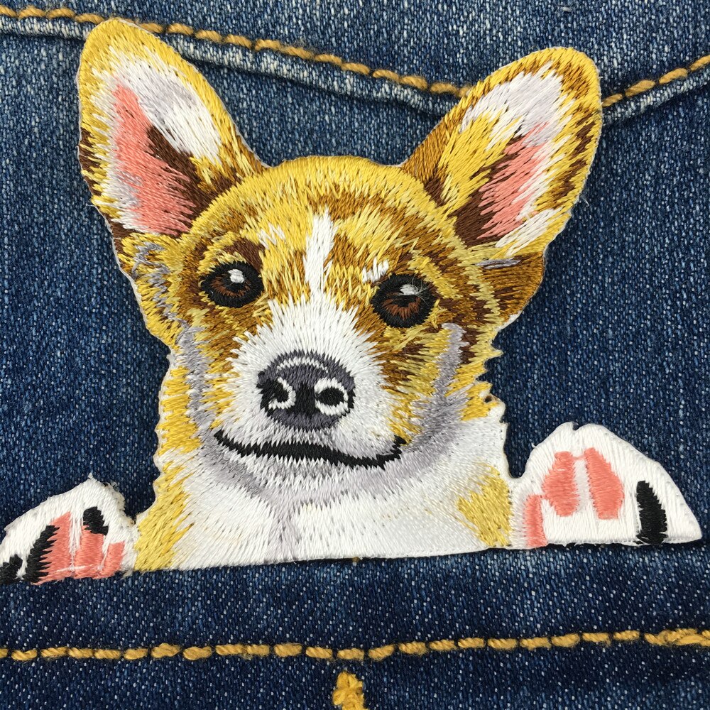 1 Piece Cute Dog Embroidered Iron On Patch For Clothing Sticker Paste For Clothes Bag Pants Sewing