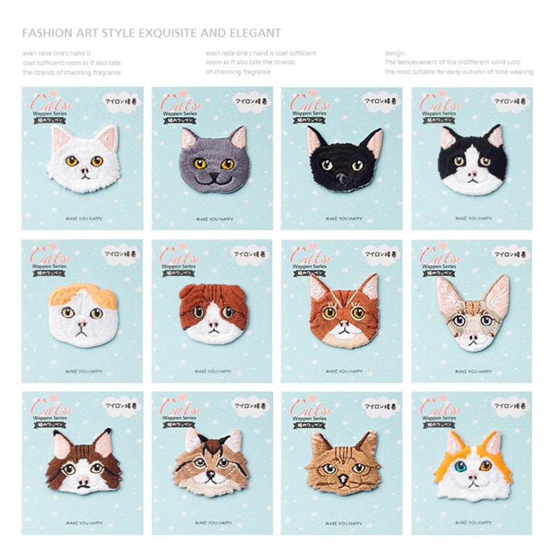 1 Piece High Quality Embroidery Cat head patch baby&