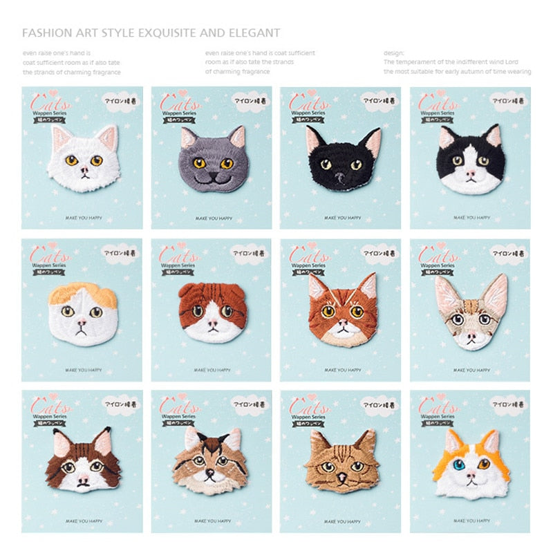 1 Piece High Quality Embroidery Cat head patch baby&amp;