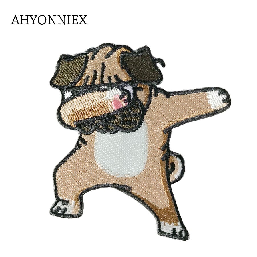 1 Piece Pug Dog Patches for Clothing Iron on Embroidered Sewing Applique Cute Sew On Fabric Badge DIY Apparel Accessories