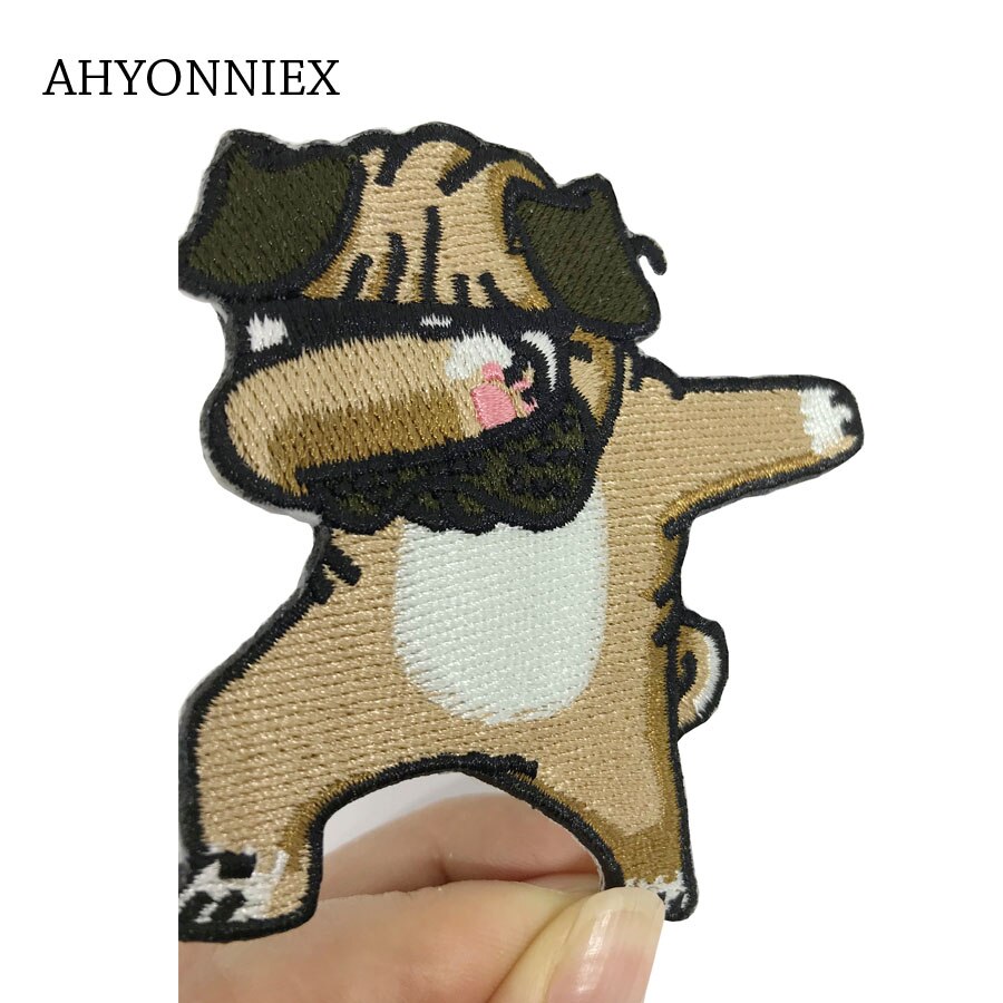 1 Piece Pug Dog Patches for Clothing Iron on Embroidered Sewing Applique Cute Sew On Fabric Badge DIY Apparel Accessories