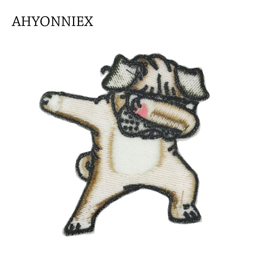 1 Piece Pug Dog Patches for Clothing Iron on Embroidered Sewing Applique Cute Sew On Fabric Badge DIY Apparel Accessories