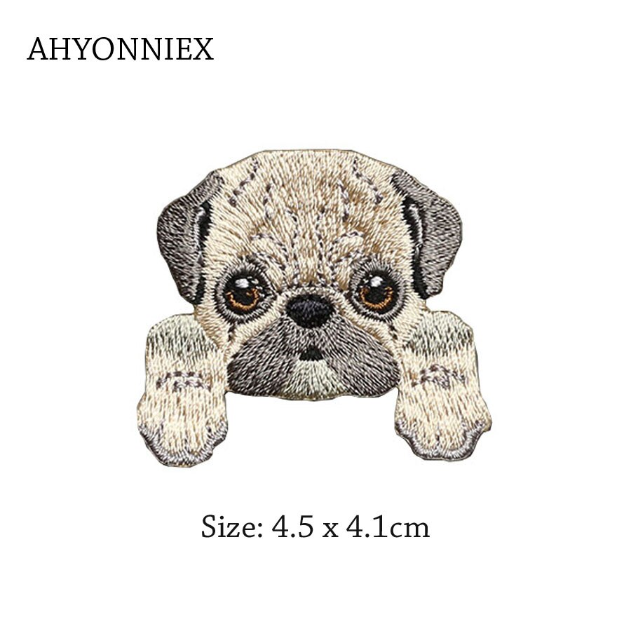 1 Piece Pug Dog Patches for Clothing Iron on Embroidered Sewing Applique Cute Sew On Fabric Badge DIY Apparel Accessories