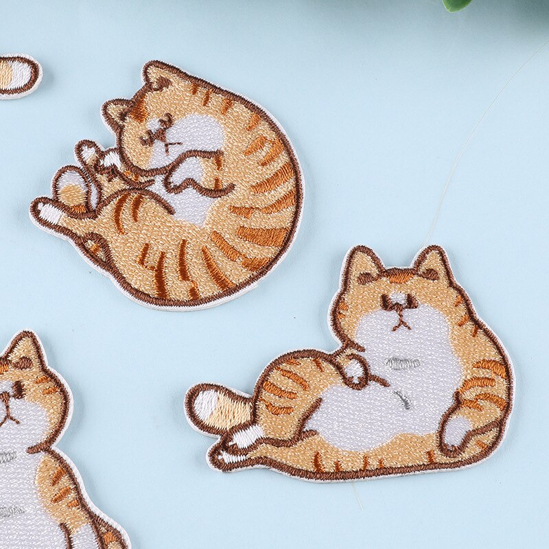 10PCS Cheap Embroidery Cat Patch Iron on Patches for Clothing Bags Sewing Applique Cute Animal Parches DIY Clothes Stickers