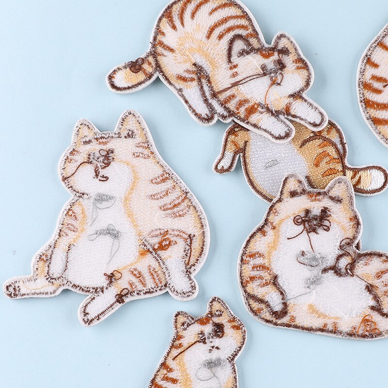 10PCS Cheap Embroidery Cat Patch Iron on Patches for Clothing Bags Sewing Applique Cute Animal Parches DIY Clothes Stickers