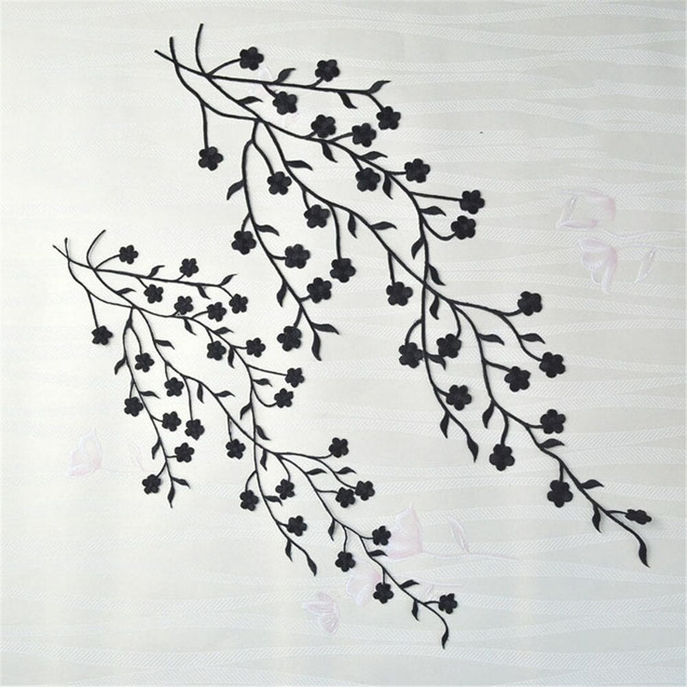 Large Plum Embroidered Flower Patches Golden and Silver Color