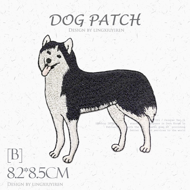 1 個ハスキー子犬かわいい犬パッチ鉄ステッカー衣料用装飾良質刺繍動物パッチ子供服