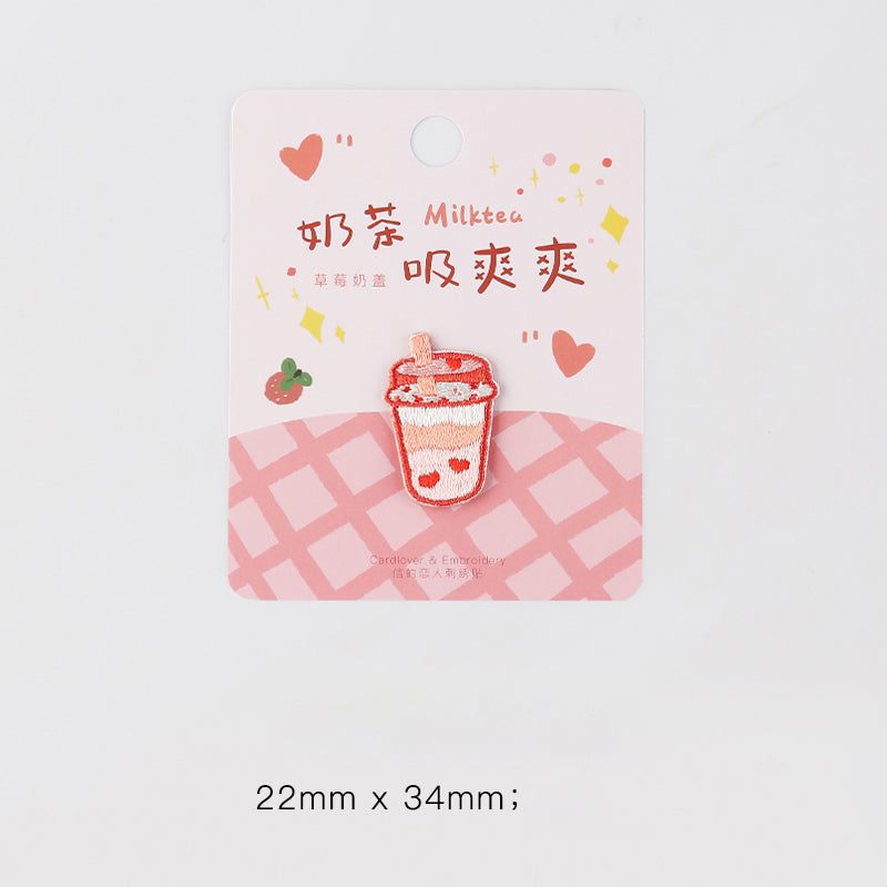 Cartoon Milk Tea Sweet Cake Milk Patches Applique Embroidery Parches