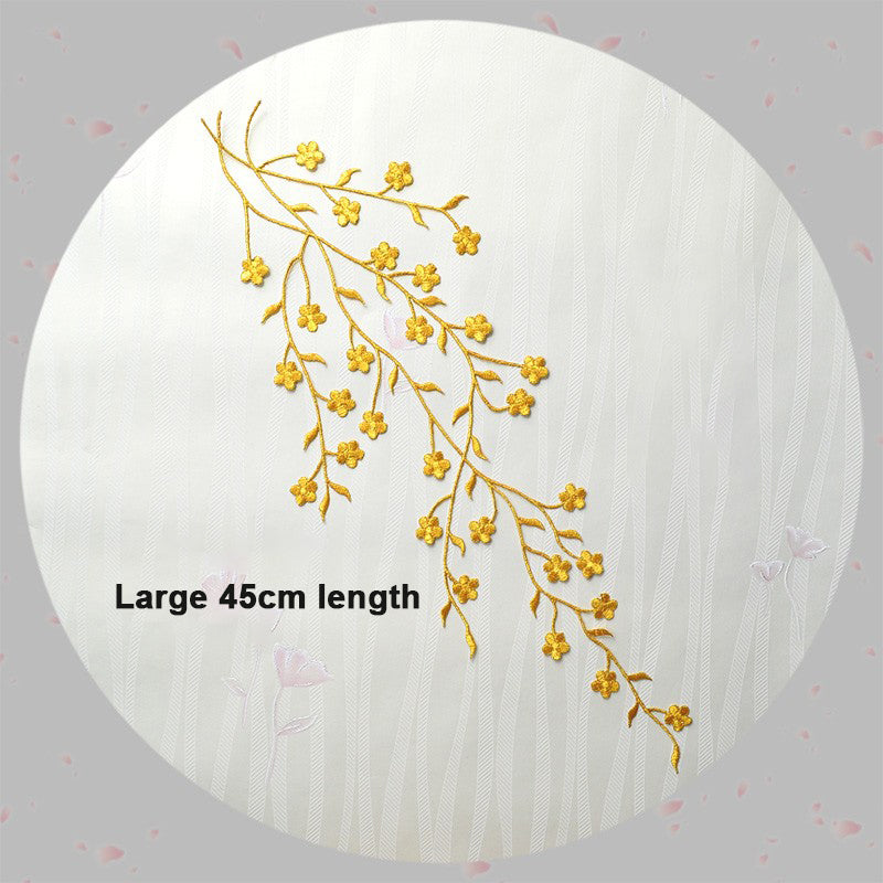 Large Plum Embroidered Flower Patches Golden and Silver Color