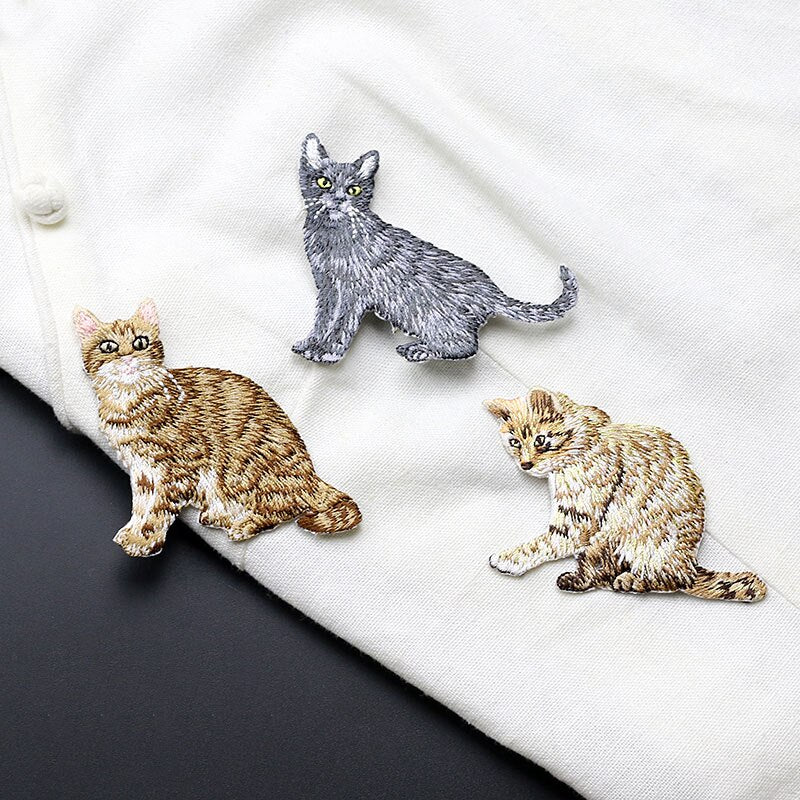 3 Pieces Black Yellow Cat Iron-on Patch Embroidered Good Quality Pocket Cat Patches Sticker Clothing DIY Free Shipping