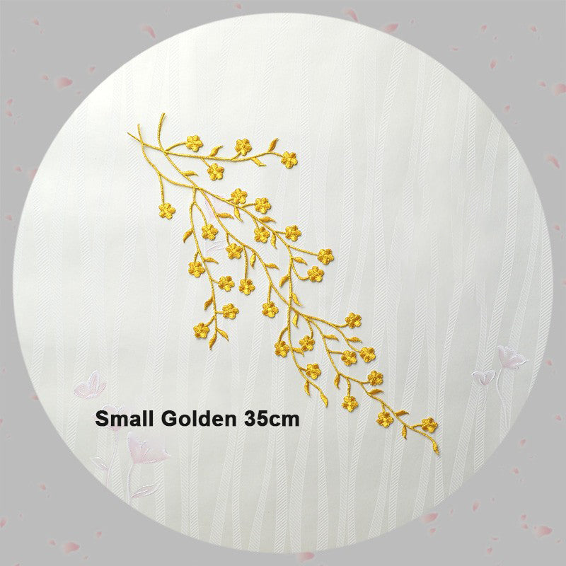 Large Plum Embroidered Flower Patches Golden and Silver Color