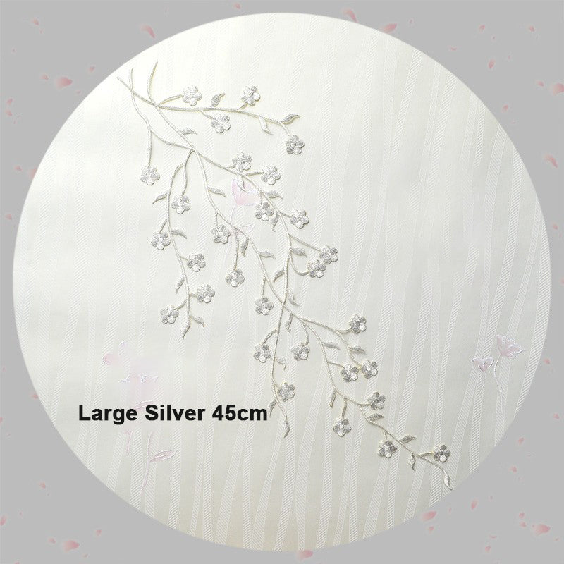 Large Plum Embroidered Flower Patches Golden and Silver Color