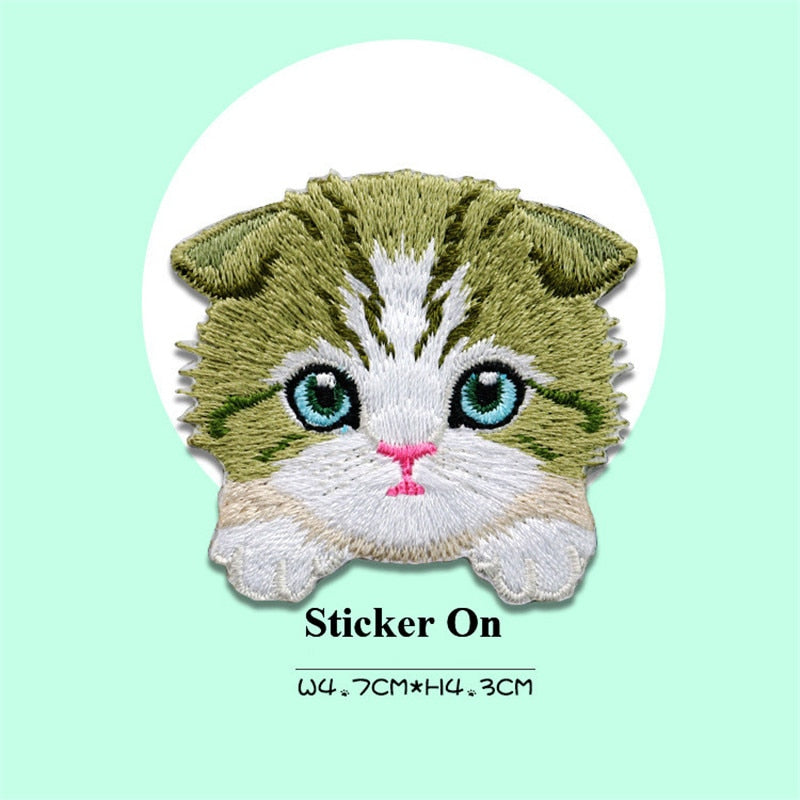 AHYONNEIX 1 Cartoon Cat Embroidery Patches for Clothing Backpack DIY Fabric Sticker Cat Iron On Embroideried Patches