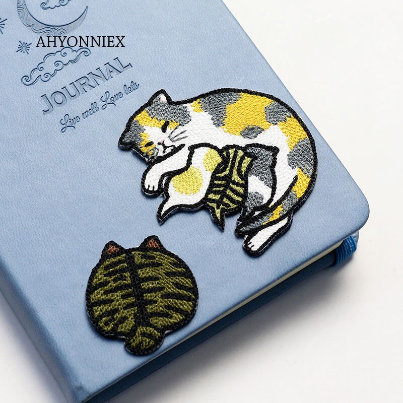 AHYONNIEX 1 Piece Cute Cat Kitty Iron On Patches For Clothing Embroidery Stripe On Clothes Cute DIY Applique Badge