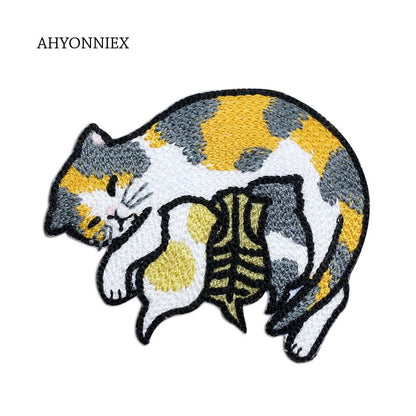 AHYONNIEX 1 Piece Cute Cat Kitty Iron On Patches For Clothing Embroidery Stripe On Clothes Cute DIY Applique Badge