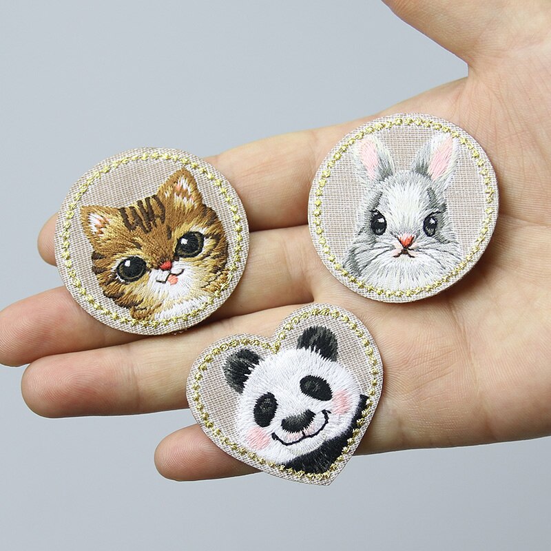 AHYONNIEX 1 Piece Cute Cat Panda Rabbit Patch Iron Emblem Embroidery