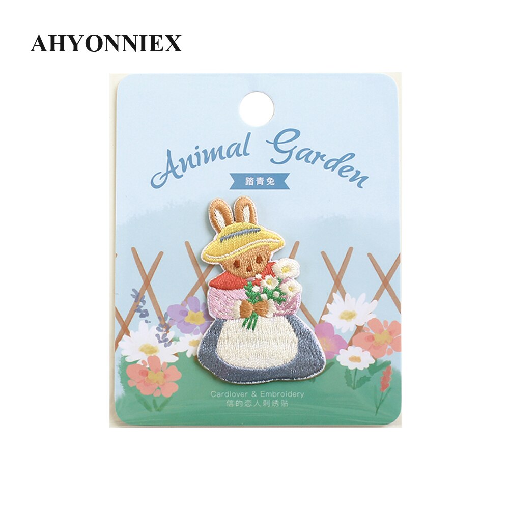 AHYONNIEX 1 Piece Cute Rabbit Cat Bear Squirrel Embroidery Patches for Girls Bag Jeans Iron On Patches for Clothes