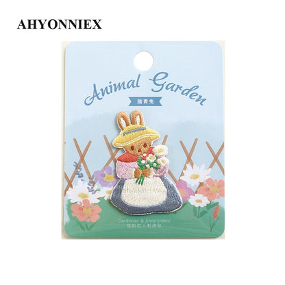 AHYONNIEX 1 Piece Cute Rabbit Cat Bear Squirrel Embroidery Patches for Girls Bag Jeans Iron On Patches for Clothes