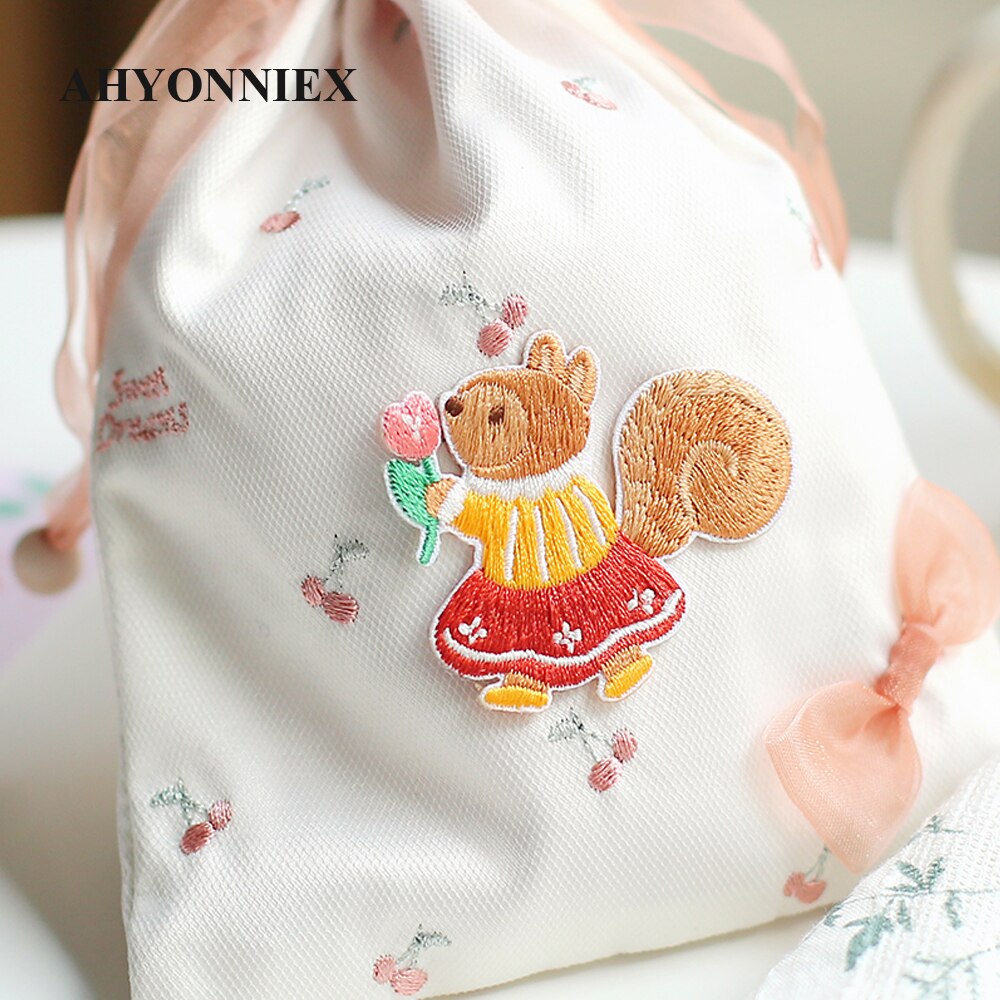 AHYONNIEX 1 Piece Cute Rabbit Cat Bear Squirrel Embroidery Patches for Girls Bag Jeans Iron On Patches for Clothes