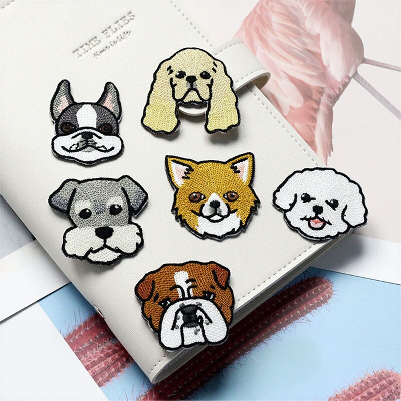 AHYONNIEX 1 Piece Dog Embroidery Repair Patches Bag Jacket Jeans Cartoon Iron On Patches for Clothes Cute DIY Glue Sticker