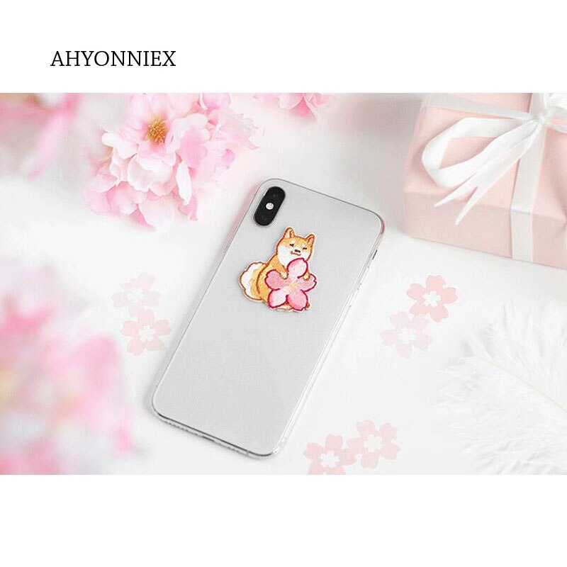 AHYONNIEX 1PC 桜の花の刺繍パッチ バッグ ジーンズ 柴猫 ウサギ アイロン接着パッチ 服 小さな DIY パッチ かわいい