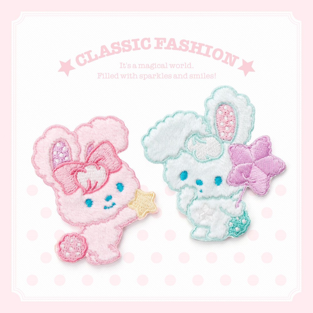 Pink Green Color Plush Rabbit Embroidery Patches