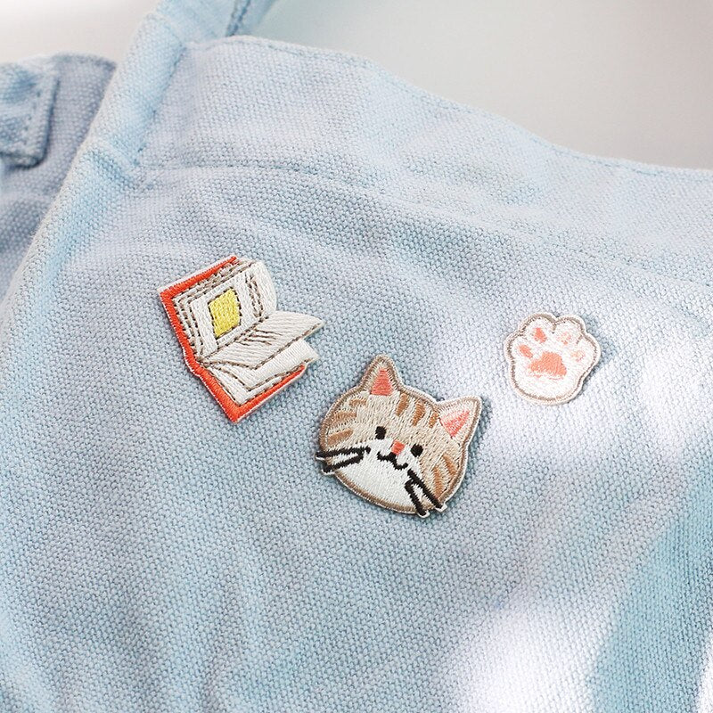 AHYONNIEX 3pcs In One Set Cute Study Hard Cat Patch Iron On Patches for Handbook Clothes Applique Shoes Bags DIY Accessories