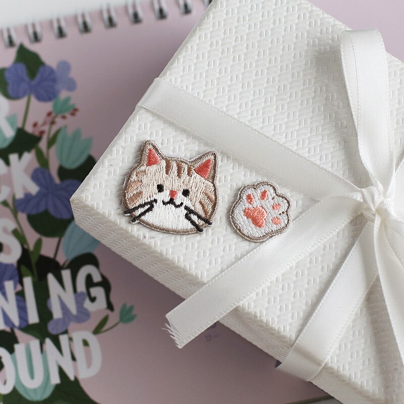 AHYONNIEX 3pcs In One Set Cute Study Hard Cat Patch Iron On Patches for Handbook Clothes Applique Shoes Bags DIY Accessories