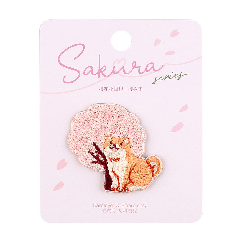 AHYONNIEX Cute Cherry Flower Embroidery Patches for Bag Jeans Shiba Bird Cat Iron On Patches for Clothes Small DIY Patches
