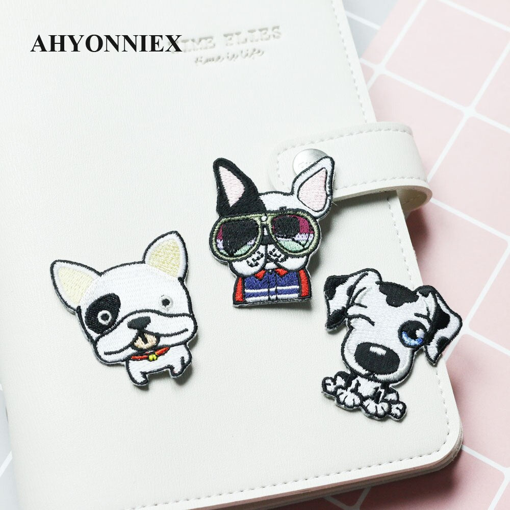 AHYONNIEX Cute Dog Embroidery Patches for Girls Bag Iron On Patches for Clothes Small Glue Patch for Kids Clothes Designer