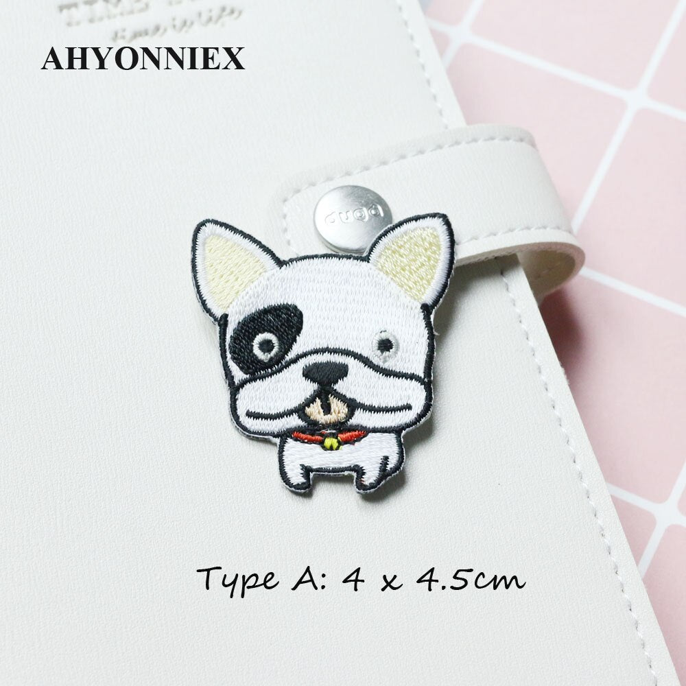 AHYONNIEX Cute Dog Embroidery Patches for Girls Bag Iron On Patches for Clothes Small Glue Patch for Kids Clothes Designer