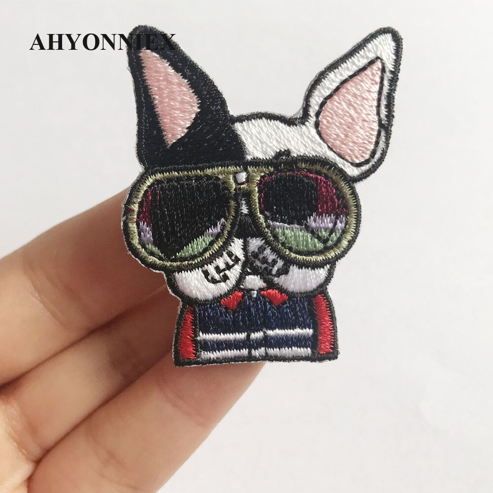 AHYONNIEX Cute Dog Embroidery Patches for Girls Bag Iron On Patches for Clothes Small Glue Patch for Kids Clothes Designer