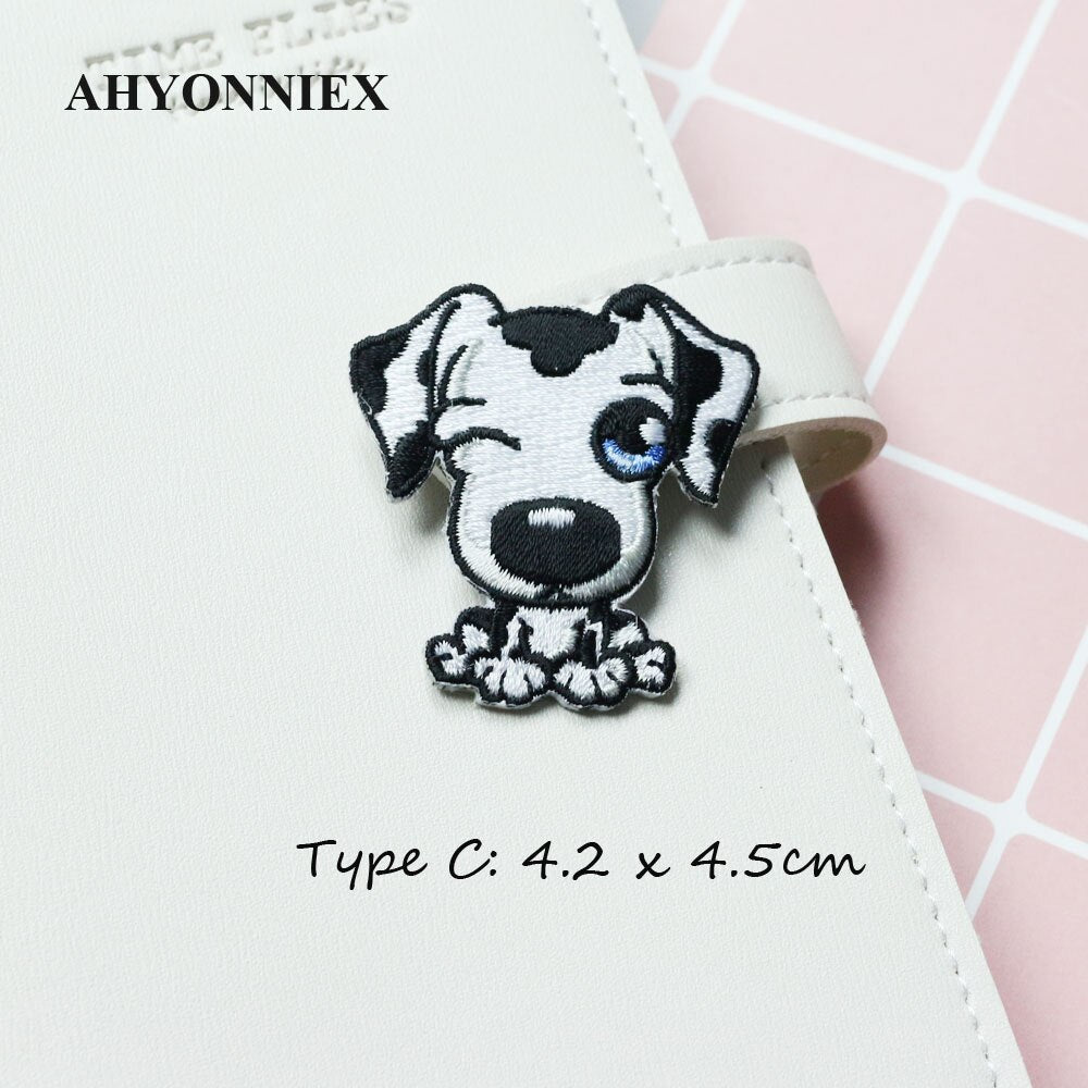 AHYONNIEX Cute Dog Embroidery Patches for Girls Bag Iron On Patches for Clothes Small Glue Patch for Kids Clothes Designer