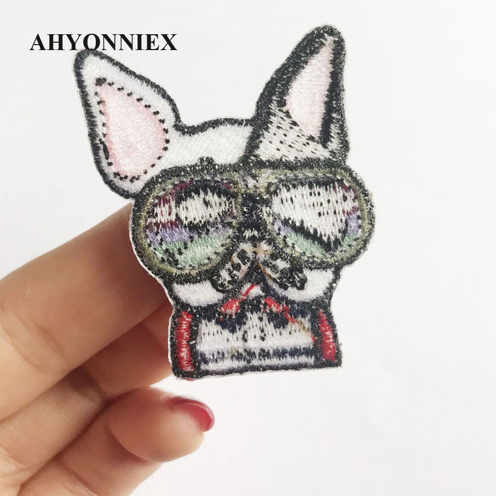 AHYONNIEX Cute Dog Embroidery Patches for Girls Bag Iron On Patches for Clothes Small Glue Patch for Kids Clothes Designer