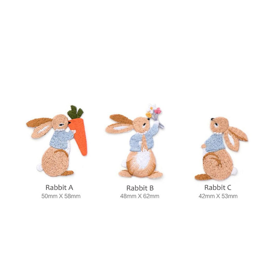 귀여운 만화 토끼 자수 패치 3종