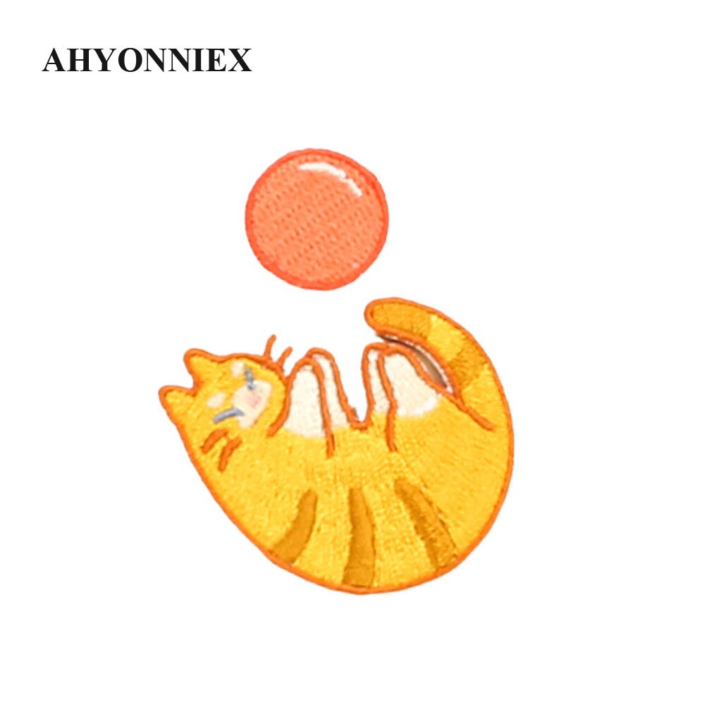 AHYONNIEX Embroidery Cat Patch Iron On Patches for Clothing Jeans Bags Sewing Applique Cute Animal Parches DIY Clothes Stickers