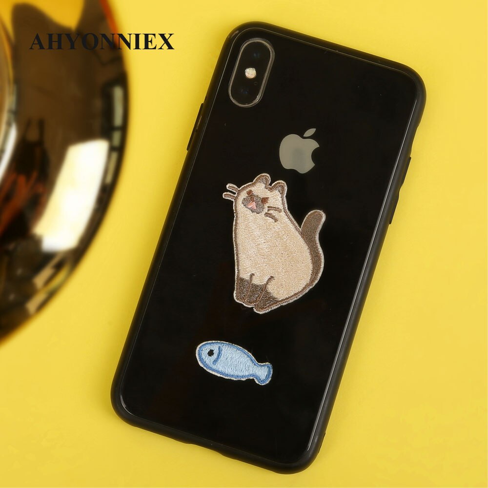 AHYONNIEX Embroidery Cat Patch Iron On Patches for Clothing Jeans Bags Sewing Applique Cute Animal Parches DIY Clothes Stickers