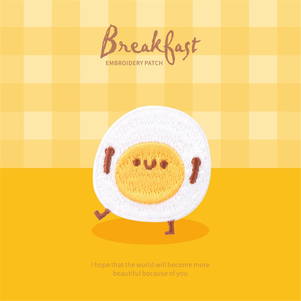 Cartoon Happy Breakfast Embroidery Bread Egg Avocado Patches