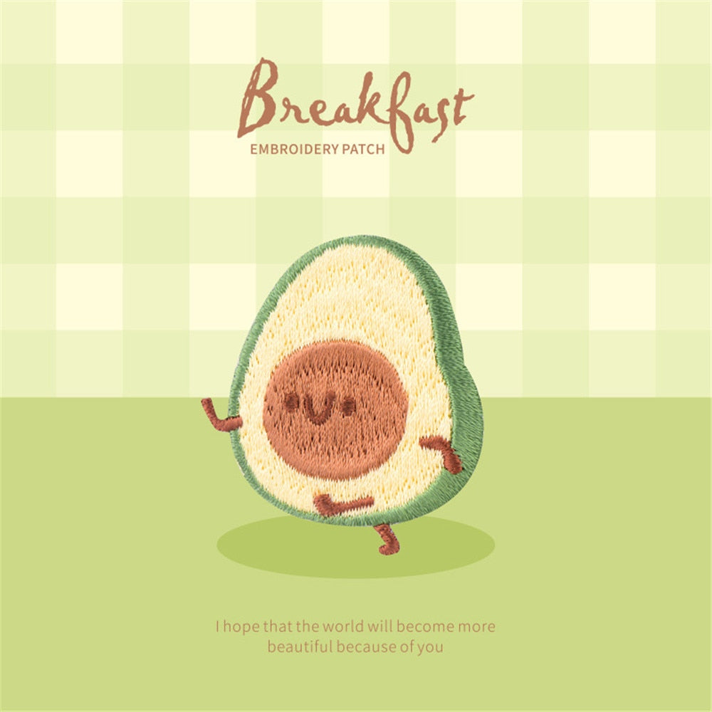 Cartoon Happy Breakfast Embroidery Bread Egg Avocado Patches