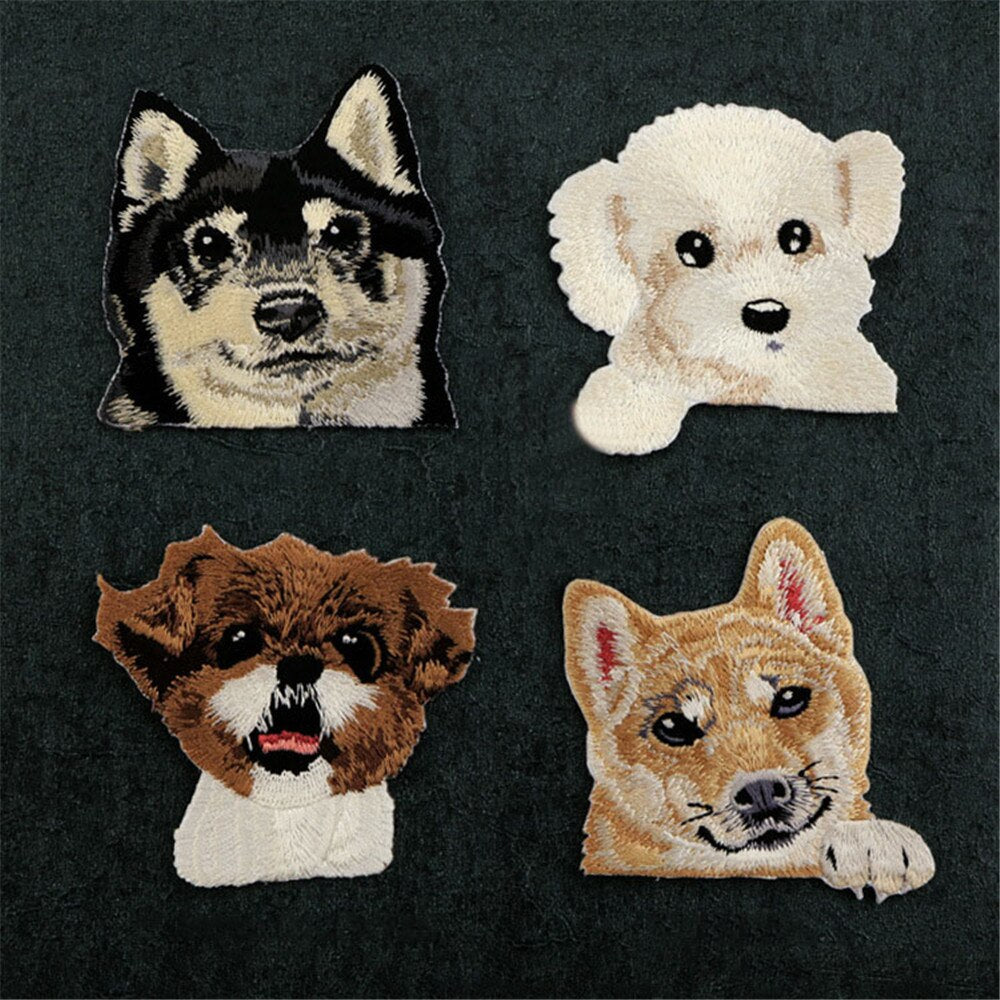 AHYONNIEX High Quality Embroidery Dog Patch Iron on Patches for Clothing Jeans Bags Applique Animal Parches DIY Clothes Stickers