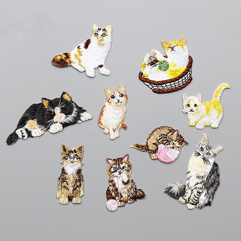 Great Quality Embroidered Cute Cat Patches for Baby Hat Bag DIY Patch With Glue Adhesive Iron On Patch Repair Stickers