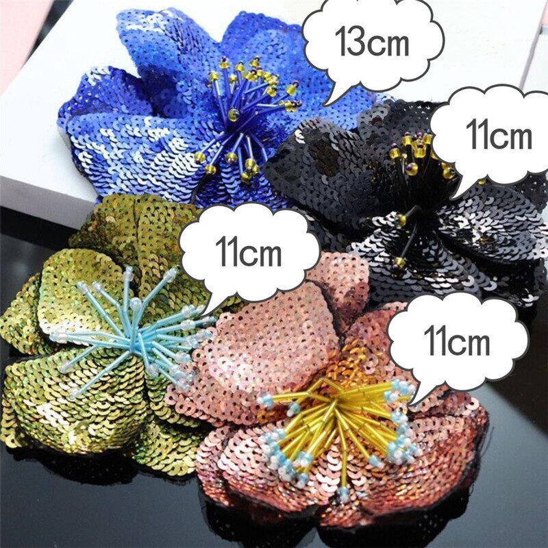 11CM size Double Layers Large Sequins Flowers Patches