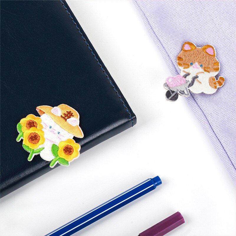 キノコひまわり猫ステッカー刺繍パッチかわいい DIY アイアンでパッチ刺繍パッチバッジアップリケバックパック